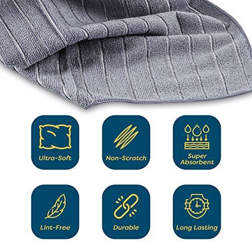 SCRUBIT Microfiber Kitchen Towels - 12" x 12" Microfiber Cleaning Cloth - Soft, Absorbent & Durable Dish Towels for Washing Dishes – Grey and White Microfiber Towel & Cleaning Rags (Grey & White, 8) - SHOP NO2CO2