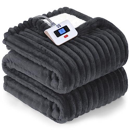 SEALY Electric Blanket Full Size, Soft Ribbed Flannel to Sherpa Reversible Heated Blanket with 10 Heat Settings & 1-12 Hours Auto-Off Overheat Protection, Machine Washable, 72"x84" Charcoal - SHOP NO2CO2