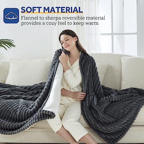 SEALY Electric Blanket Full Size, Soft Ribbed Flannel to Sherpa Reversible Heated Blanket with 10 Heat Settings & 1-12 Hours Auto-Off Overheat Protection, Machine Washable, 72"x84" Charcoal - SHOP NO2CO2