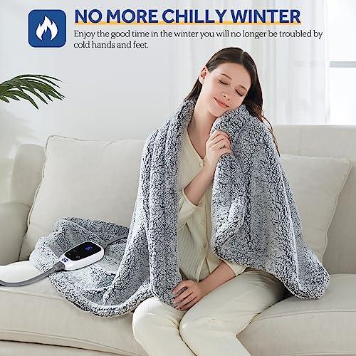 SEALY Electric Blanket Heated Throw 50"x60" Soft Double Sherpa Super Cozy with 6 Fast Heating Levels & 2-10 Hours Auto-Off, Over-Heat Protection, Machine Washable, Charcoal - SHOP NO2CO2