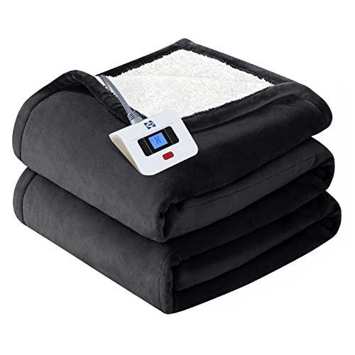 SEALY Heated Electric Blanket Full Size, Flannel & Sherpa Heating Blanket with with 10 Heating Levels & 1-12 Hours Auto Shut Off, Fast Heating Blanket, Machine Washable, Grey, 80 x 84 Inch - SHOP NO2CO2