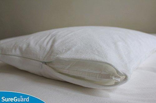 Set of 2 Standard Size SureGuard Pillow Protectors - 100% Waterproof, Bed Bug Proof, Hypoallergenic - Premium Zippered Cotton Terry Covers - SHOP NO2CO2