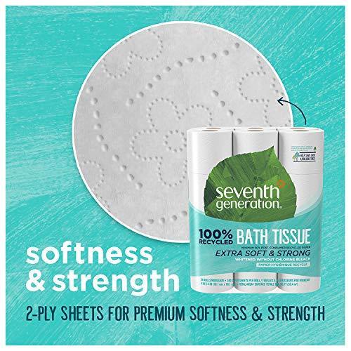 Seventh Generation Toilet Paper White Bathroom Tissue 2-ply 100% Recycled Paper without Chlorine Bleach 24 count, (Pack of 2) - SHOP NO2CO2