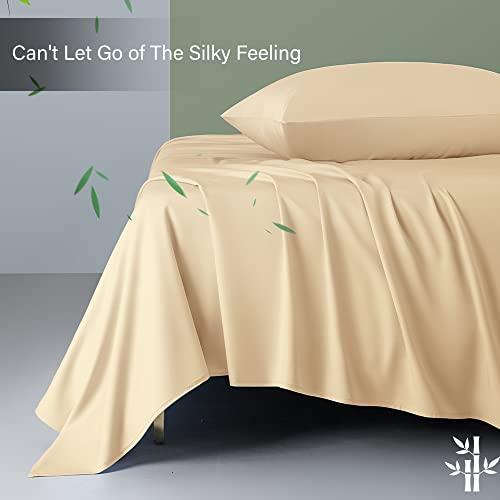 Shilucheng 100% Cooling Bamboo_ Sheets Set- Queen Size 1800 Thread Count Soft Bed Sheets,16 Inch Deep Pocket,Breathable,Comfortable and Pilling Resistant -4PC(Queen,Beige) - SHOP NO2CO2