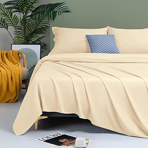 Shilucheng 100% Cooling Bamboo_ Sheets Set- Queen Size 1800 Thread Count Soft Bed Sheets,16 Inch Deep Pocket,Breathable,Comfortable and Pilling Resistant -4PC(Queen,Beige) - SHOP NO2CO2