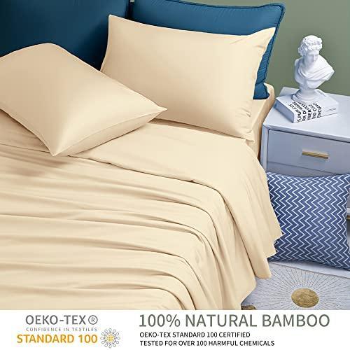 Shilucheng 100% Cooling Bamboo_ Sheets Set- Queen Size 1800 Thread Count Soft Bed Sheets,16 Inch Deep Pocket,Breathable,Comfortable and Pilling Resistant -4PC(Queen,Beige) - SHOP NO2CO2