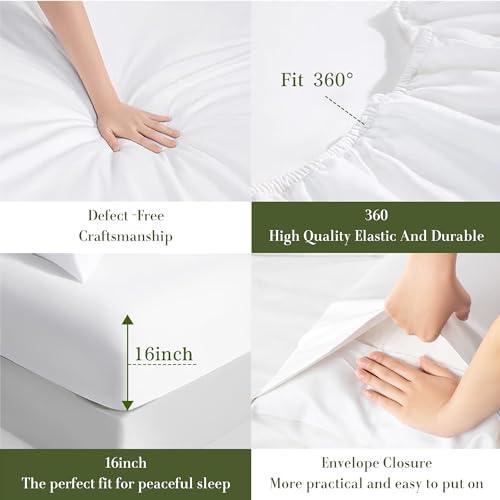 Shilucheng 100% Egyptian Cotton Queen Size Sheets Set - 1000 Thread Count，Luxury Cotton Bed Sheets，Breathable & Cooling Bedding and Pillow Cases, 16 Inch Deep Pocket - 4 Piece (White, Queen) - SHOP NO2CO2