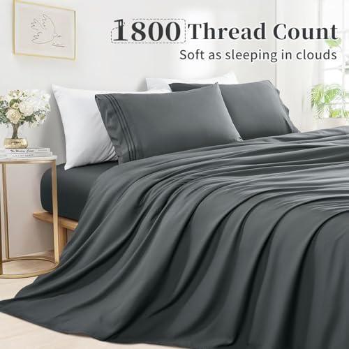 Shilucheng Twin XL Bed Sheets Set Microfiber 1800 Thread Count, Super Soft and Comforterble 16 Inch Deep Pockets - 3 Piece (Dark Grey) - SHOP NO2CO2