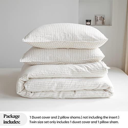 Simple&Opulence 100% Pure Linen Duvet Cover Set, 2Pcs Striped Washed Natural Flax Bedding Set with Button Closure, Soft Breathable Durable Farmhouse-1 Duvet Cover and 1 Pillowsham (Twin, Brown Stripe) - SHOP NO2CO2