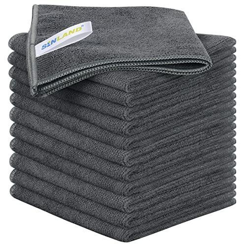 SINLAND Microfiber Rag Absorbent Cleaning Cloth Kitchen Dish Cloth Quick Dry Streak Free Dish Rags Glass Cloths 12inchx12inch 12 Pack Grey - SHOP NO2CO2