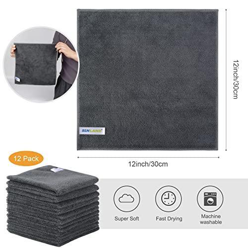 SINLAND Microfiber Rag Absorbent Cleaning Cloth Kitchen Dish Cloth Quick Dry Streak Free Dish Rags Glass Cloths 12inchx12inch 12 Pack Grey - SHOP NO2CO2