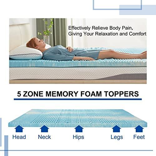 SINWEEK 4 Inch Mattress Topper 5-Zone Memory Foam Mattress Topper Pressure Relieve Soft Mattress Pad, CertiPUR-US Certified, Full Size Blue - SHOP NO2CO2