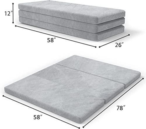 SINWEEK Tri Folding Mattress with Storage Bag 4" Foldable Mattress Foam Topper Floor Cot Mattress, Guset Bed with Machine Washable Cover and Waterproof Lining, CertiPUR-US Certified 58 x 78 Inch - SHOP NO2CO2