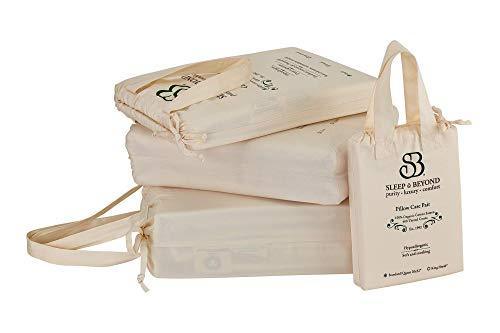 Sleep & Beyond 100% Organic Cotton Bed Sheets Set, GOTS Certified - Fitted Sheet, Flat Sheet & Pillow Cases, King, Ivory - SHOP NO2CO2