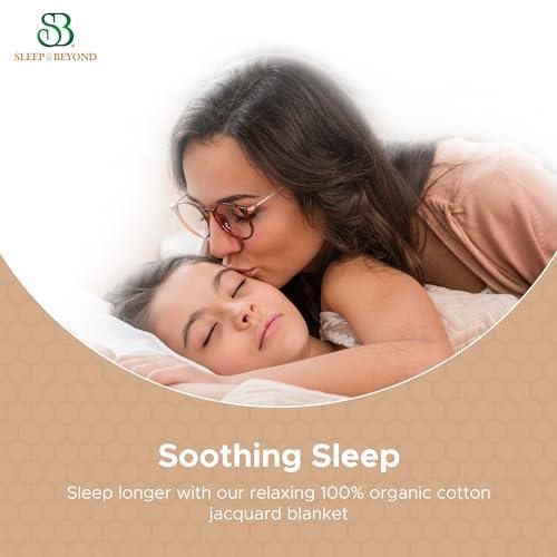 Sleep & Beyond 100% Organic Cotton Honeycomb Blanket | Jacquard Weave | Soft Breathable and Nature-Friendly Reversible Design| Comfortable Sleep for All Seasons |Full/Queen - Crisp White - SHOP NO2CO2