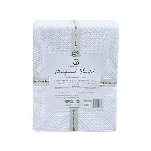 Sleep & Beyond 100% Organic Cotton Honeycomb Blanket | Jacquard Weave | Soft Breathable and Nature-Friendly Reversible Design| Comfortable Sleep for All Seasons |Full/Queen - Crisp White - SHOP NO2CO2