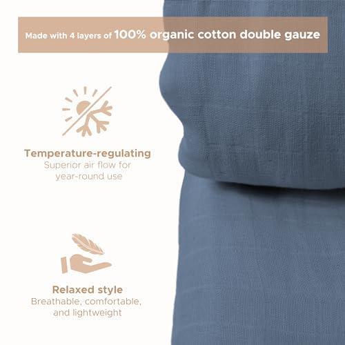 Sleep & Beyond 100% Organic Cotton Muslin Blanket |Soft Breathable 4 Layers Double Gauze| Reversible | GOTS Certified Oeko Tex Certified | Comfortable Sleep for All Season | Twin Size - Pacific Blue - SHOP NO2CO2