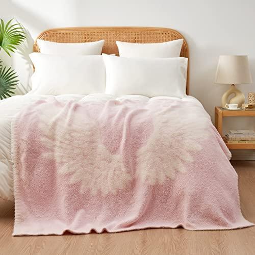 Snuggle Sac Angel Wings Knitted Throw Blanket Pink Microfiber Throw Blanket Super Soft Cozy Lightweight Fuzzy Blanket Adorable Gift for Baby Toddler Child, 50" x 60" - SHOP NO2CO2