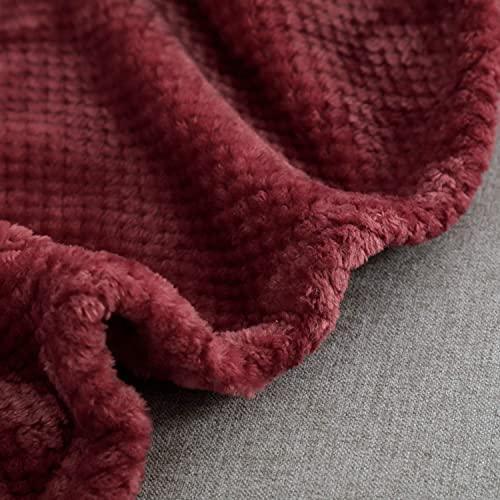 SOCHOW Flannel Fleece Throw Blanket with Super Soft Waffle Textured Patterns, No-Shedding Warm, Lightweight, Versatile for All Seasons, Perfect for Bed Sofa Couch (66 x 90 Inches), Wine - SHOP NO2CO2