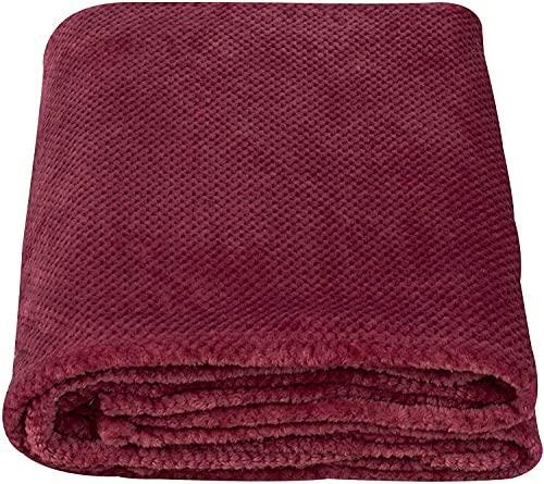 SOCHOW Flannel Fleece Throw Blanket with Super Soft Waffle Textured Patterns, No-Shedding Warm, Lightweight, Versatile for All Seasons, Perfect for Bed Sofa Couch (66 x 90 Inches), Wine - SHOP NO2CO2