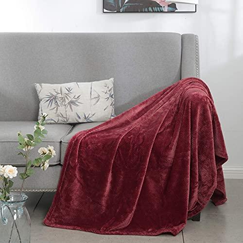 SOCHOW Flannel Fleece Throw Blanket with Super Soft Waffle Textured Patterns, No-Shedding Warm, Lightweight, Versatile for All Seasons, Perfect for Bed Sofa Couch (66 x 90 Inches), Wine - SHOP NO2CO2