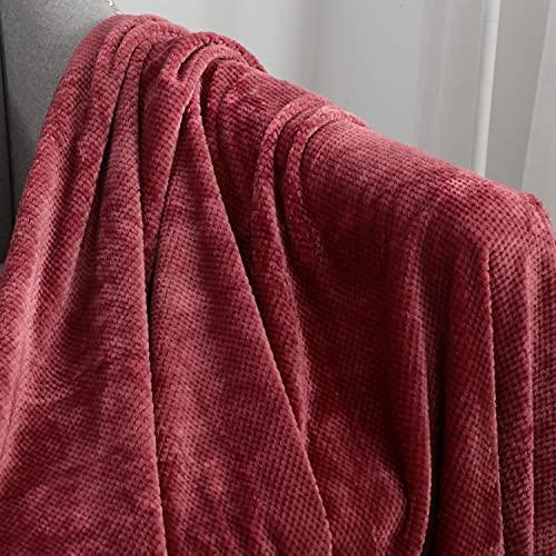 SOCHOW Flannel Fleece Throw Blanket with Super Soft Waffle Textured Patterns, No-Shedding Warm, Lightweight, Versatile for All Seasons, Perfect for Bed Sofa Couch (66 x 90 Inches), Wine - SHOP NO2CO2