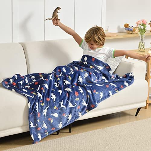 SOCHOW Glow in The Dark Throw Blanket 50 x 60 Inches, Jurassic Dinosaur Pattern Soft Cozy Flannel Fleece Blanket for Boys Girls, All Seasons Navy Blue Gifts Blanket for Kids - SHOP NO2CO2