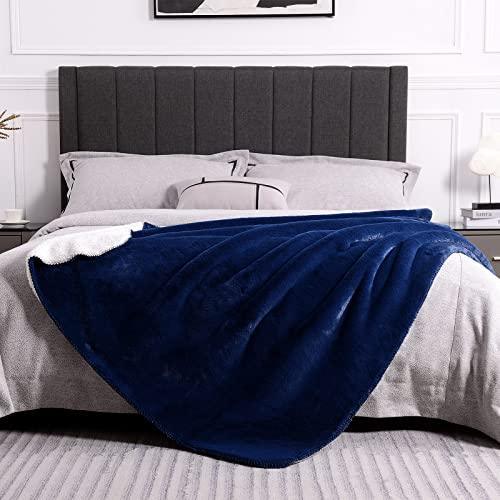 SOCHOW Premium Thick Sherpa Fleece Throw Blanket, Soft and Warm Winter Blanket, 50 × 60 Inches, Navy Blue - SHOP NO2CO2