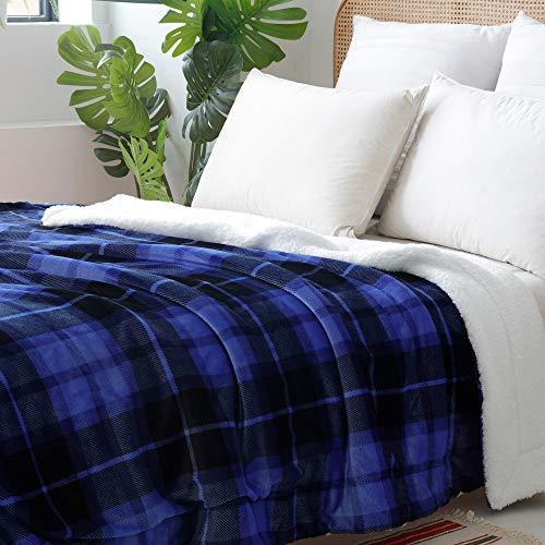 SOCHOW Sherpa Plaid Fleece Throw Blanket, Double-Sided Super Soft Luxurious Bedding Blanket 50 x 60 inches, Blue - SHOP NO2CO2