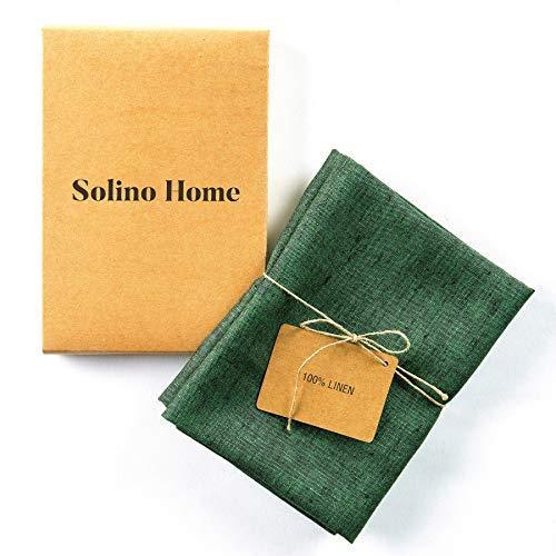 Solino Home Linen Kitchen Towels 17 x 26 Inch - Forest Green, 100% Pure Linen Kitchen/Tea Towels Set of 2 - Handcrafted from European Flax and Machine Washable - SHOP NO2CO2