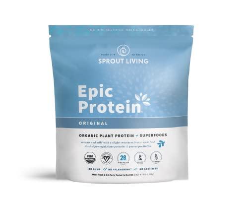 Sprout Living, Epic Protein, Plant Based Protein & Superfoods Powder, Original, Unflavored | Organic Protein Powder, Vegan, Non Dairy, Non-GMO, Gluten Free, Sugar Free, Perfect Keto Drink Mix (5 lb) - SHOP NO2CO2