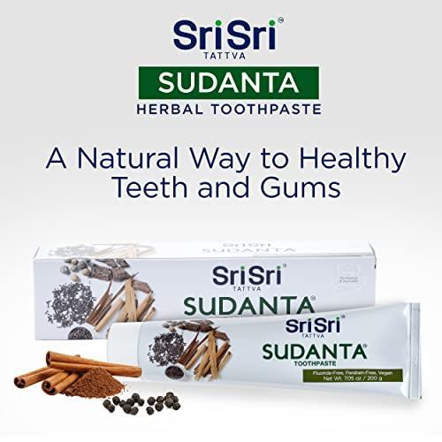 Sri Sri Tattva Sudanta Herbal Toothpaste for Oral Care Protection - Fluoride Free Ayurvedic Toothpaste to Strengthen Teeth and Gums Without Causing Sensitivity - All Natural, 200g (1 Pack) - SHOP NO2CO2