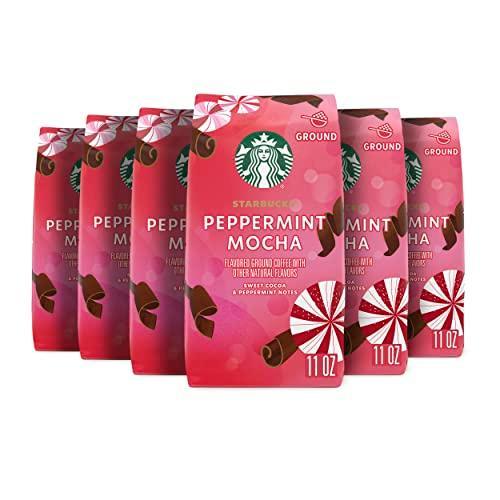 Starbucks Ground Coffee, Peppermint Mocha Naturally Flavored Coffee, 100% Arabica, Limited Edition Holiday Coffee, 6 Bags (11 Oz Each) - SHOP NO2CO2