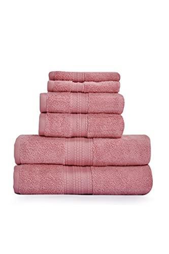 Starleads Luxurious 100% Hygro Cotton 6 Piece Towel Set | Quick Dry | Absorbent | Durable | Softer & Lofter Wash After Wash | Sustainable | 600 GSM | 2 Bath 2 Hand 2 Wash Towels | Color -Pink - SHOP NO2CO2