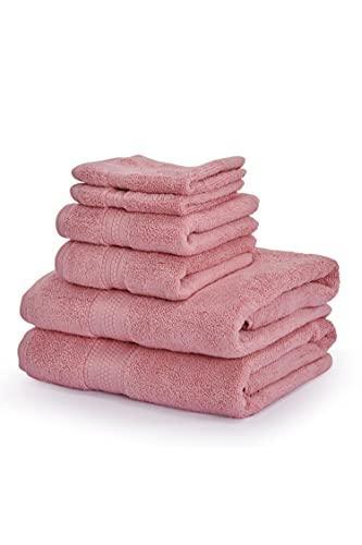 Starleads Luxurious 100% Hygro Cotton 6 Piece Towel Set | Quick Dry | Absorbent | Durable | Softer & Lofter Wash After Wash | Sustainable | 600 GSM | 2 Bath 2 Hand 2 Wash Towels | Color -Pink - SHOP NO2CO2