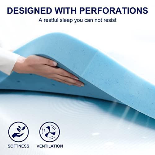 subrtex 3 Inch Memory Foam Mattress Topper Ventilated Gel Infused Bed Foam Topper, CertiPUR-US Certified, Twin XL, Blue - SHOP NO2CO2