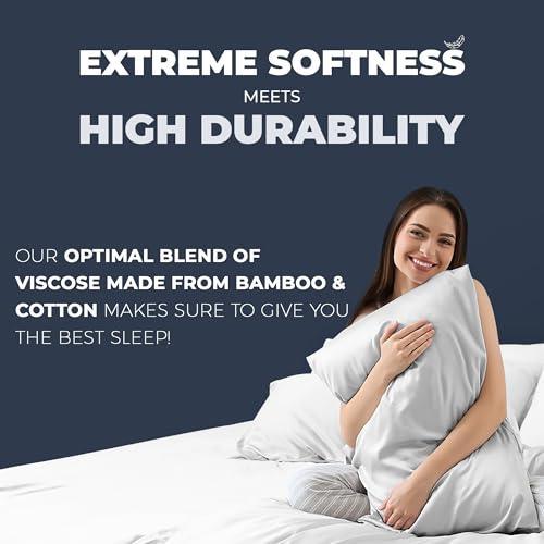 Sweave Optimal Blend of Organic Viscose Made from Bamboo with Luxury Long Staple Cotton Sheets, King Size Bed Sheets Set 4 Pcs - Double Stitch & Double Elastic with 16" Deep Pockets - White - SHOP NO2CO2