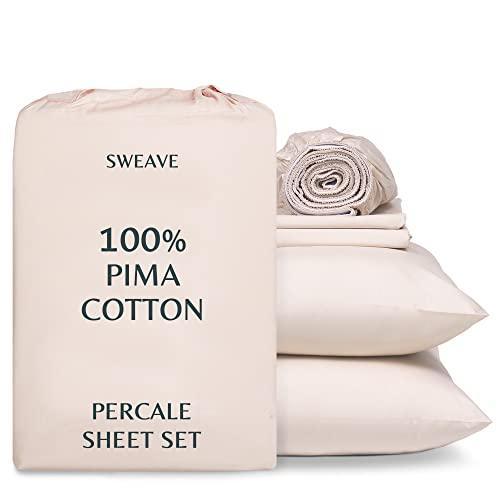 Sweave Percale Sheets King-100% Pima Cotton Sheets, Luxurious 500 Thread Count, Breathable, Light, Cool, Skin-Friendly, Double Elastic Snug Fit -Oeko-TEX Certified -Softer After Every Wash - SHOP NO2CO2