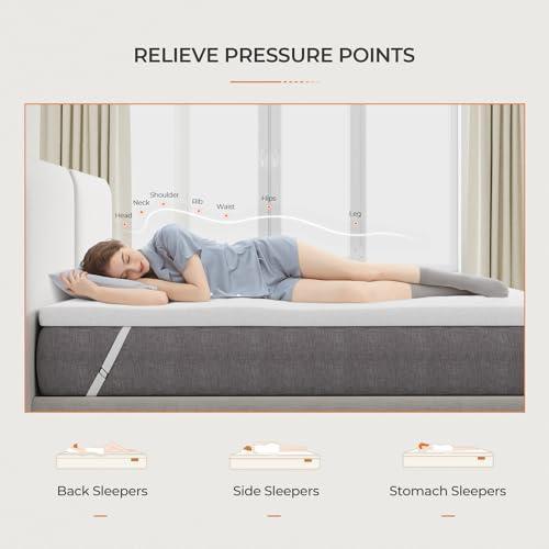 Sweetnight 3 Inch Mattress Topper Queen, Gel Mattress Topper for Cooling Sleep & Pressure Relieving, CertiPUR-US Certified Foam Mattress Topper,Queen Size - Plush - SHOP NO2CO2
