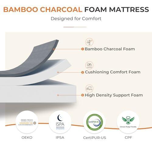 Sweetnight King Mattress, 12 Inch Bamboo Charcoal Foam Mattress for Pressure Relief, Plush King Size Mattress in a Box, CertiPUR-US Certified, White - SHOP NO2CO2