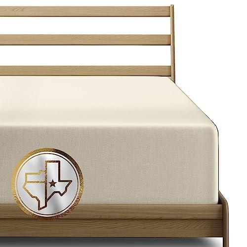 Texas Linen Co Premium 1000-Thread-Count Egyptian Feel 100% Cotton California King Ivory Fitted Sheet, Easy Snug Fit, Upto 18" Deep Pocket, Soft Smooth Sateen Weave, Extra Long Staple Cotton - SHOP NO2CO2