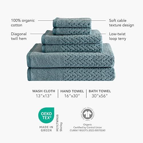 Texere 100% Organic Cotton Jacquard 650 GSM Premium Bath Towel Sets - Extra Absorbent Quick Dry and Plush (Cable, Birch, 2 Bath & 2 Hand Towels) - SHOP NO2CO2