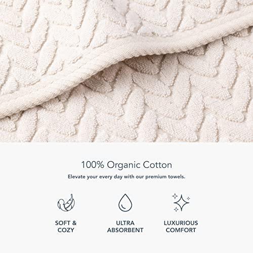 Texere 100% Organic Cotton Jacquard 650 GSM Premium Bath Towel Sets - Extra Absorbent Quick Dry and Plush (Cable, Birch, 2 Bath & 2 Hand Towels) - SHOP NO2CO2