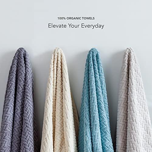 Texere 100% Organic Cotton Jacquard 650 GSM Premium Bath Towel Sets - Extra Absorbent Quick Dry and Plush (Cable, Birch, 2 Bath & 2 Hand Towels) - SHOP NO2CO2