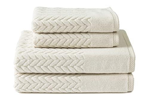 Texere 100% Organic Cotton Jacquard 650 GSM Premium Bath Towel Sets - Extra Absorbent Quick Dry and Plush (Cable, Birch, 2 Bath & 2 Hand Towels) - SHOP NO2CO2