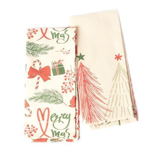 The Fine Living Co. Merry Christmas Printed Cotton Kitchen Towels, Dish Towels for Drying Dishes, Kitchen Hand Towels, Tea Towels, Dish Towels for Kitchen Set of 2, 18”x28” (Cherry Red & Green) - SHOP NO2CO2