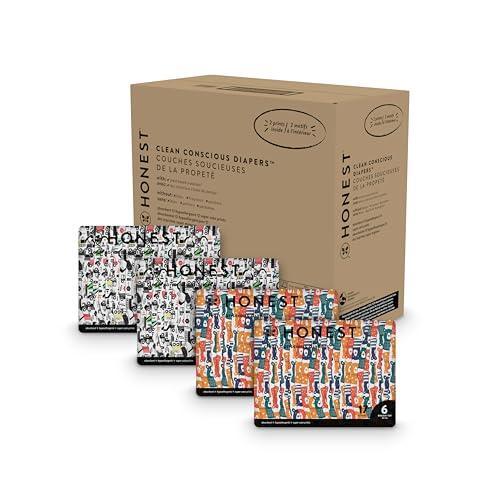 The Honest Company Clean Conscious Diapers | Plant-Based, Sustainable | Beary Cool + Big Trucks | Super Club Box, Size 6 (35+ lbs), 68 Count - SHOP NO2CO2
