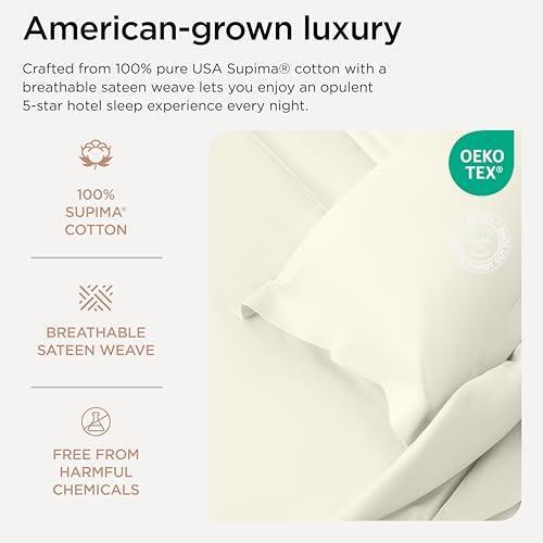 Threadmill Certified 100% American Supima Cotton Sheets, King-Sheets, 1000 Thread Count, 4 Piece Luxury Bed Sheets Set, Hotel Quality Sateen Weave, Ivory Sheets with Elasticized Deep Pocket - SHOP NO2CO2