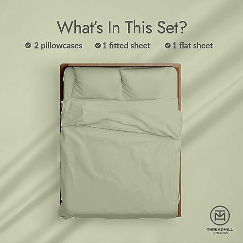 Threadmill Luxury Organic Cotton Sheets - GOTS Certified 4 Piece King Sage Green Percale Sheets Set, Breathable, Premium Sheet Set - Smooth & Cool Bedding Perfect Elastic Deep Pocket Fit - SHOP NO2CO2