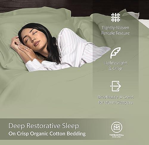 Threadmill Luxury Organic Cotton Sheets - GOTS Certified 4 Piece King Sage Green Percale Sheets Set, Breathable, Premium Sheet Set - Smooth & Cool Bedding Perfect Elastic Deep Pocket Fit - SHOP NO2CO2